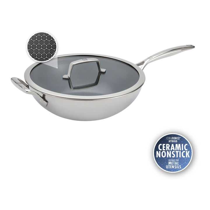 Zwilling 12 Polegadas, Aço Inoxidável 18/10, Wok Com Tampa, Híbrido Cerâmico